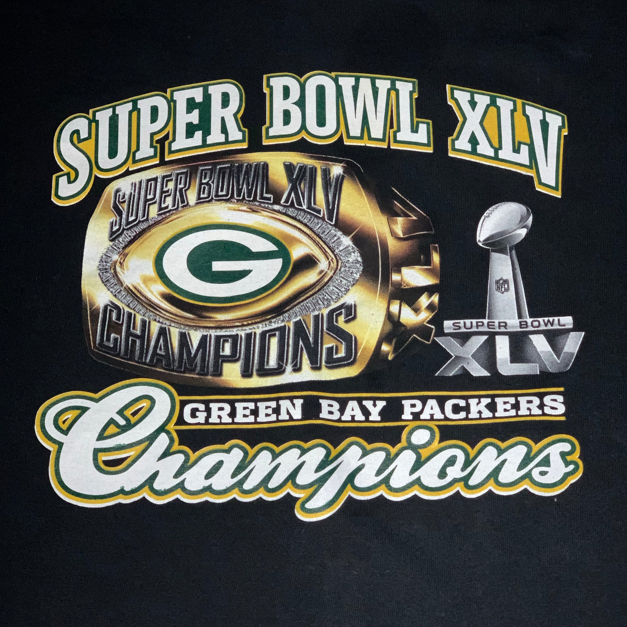 Super Bowl XLV Champions Green Bay Packers All Over Print T-Shirt Large |  SidelineSwap