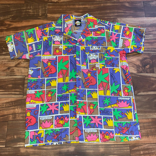 L/XL - Vintage Monkey Cartoon All Over Print Pocket Button Shirt