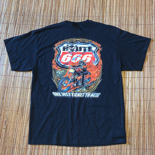 XL - Route 666 Ticket To Hell Skull Biker Shirt