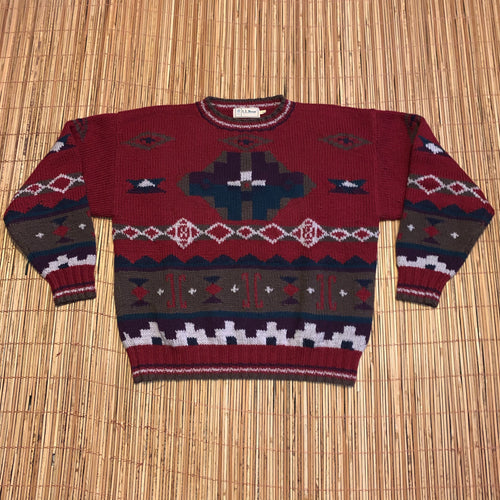 L - Vintage LL Bean 100% Wool Aztec Sweater