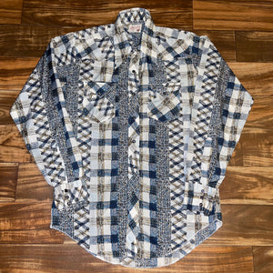 L - Vintage Wrangler Long Tails Western Pearl Snap Flannel Shirt