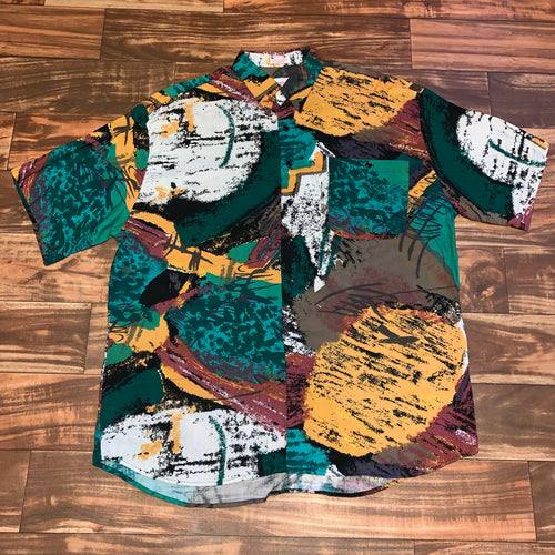 XL - Vintage Exotic Art Pattern All Over Print Button Up Shirt