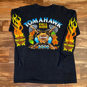 M - Vintage 2002 Harley Davidson Tomahawk Fall Ride Flames Shirt