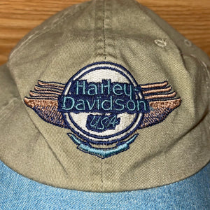 Vintage Harley Davidson Green Bay Leather Strapback Hat