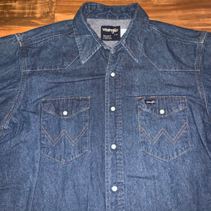 Tall L - Vintage Wrangler Western Denim Pearl Snap Button Shirt