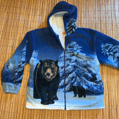 XL - Grizzly Bear Sherpa Lined All Over Print Hoodie