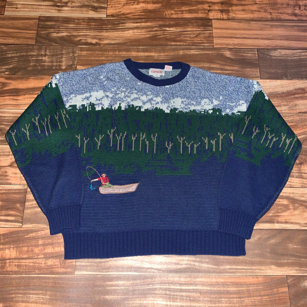 Short L - Vintage Fishing Nature Knit Sweater