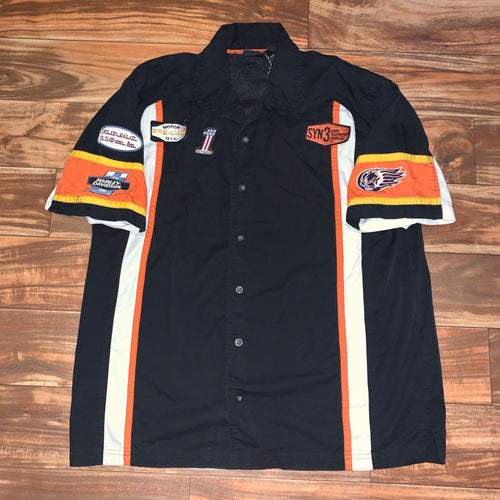 L - Harley Davidson Racing Button Up Shop Shirt