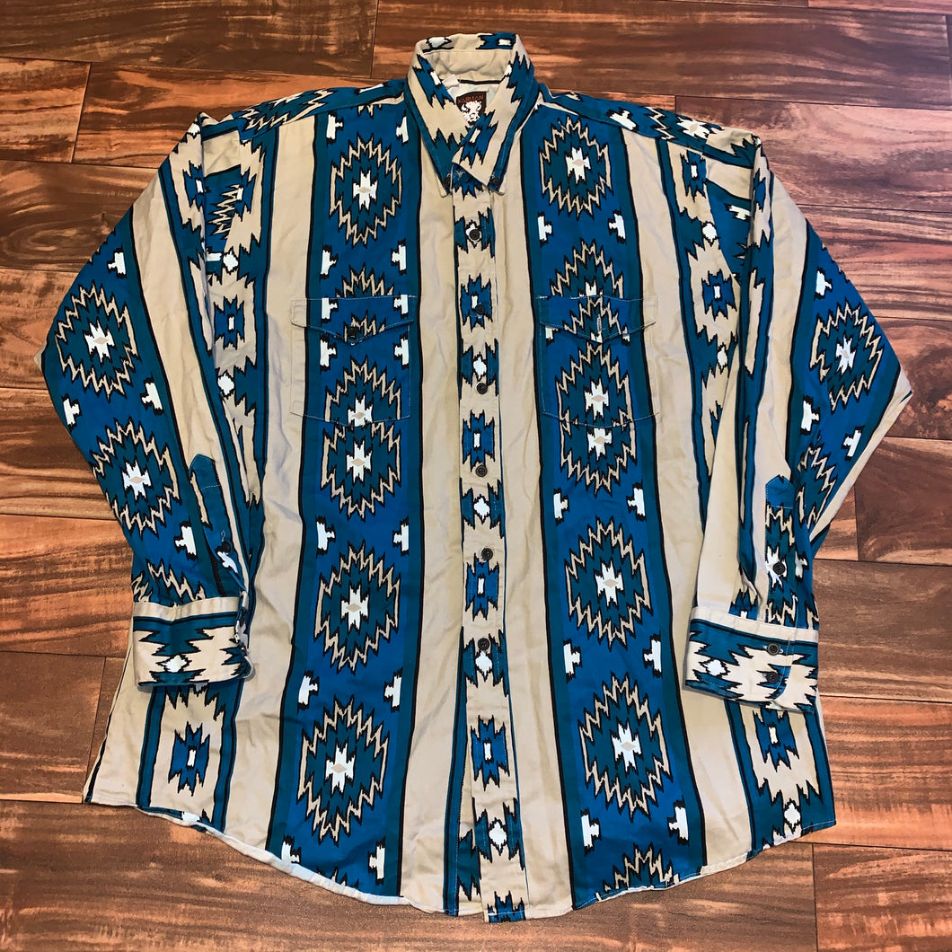XL - Vintage Karman Western Wear Aztec Button Shirt