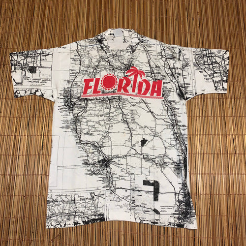 L - Vintage All Over Print Florida Map Shirt