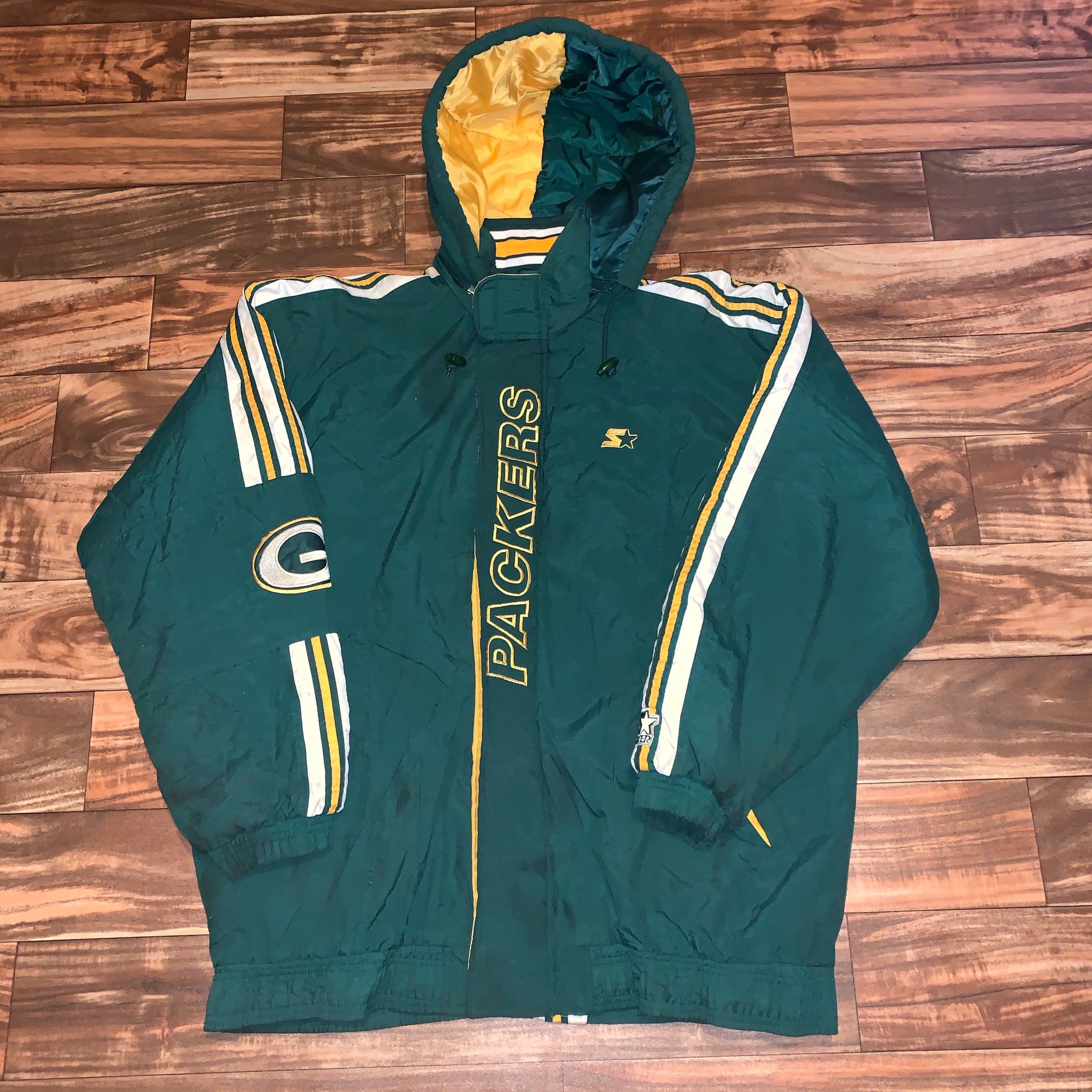 Vintage 90s Starter Graffiti Script Green Bay Packers Windbreaker Jacket Size XL